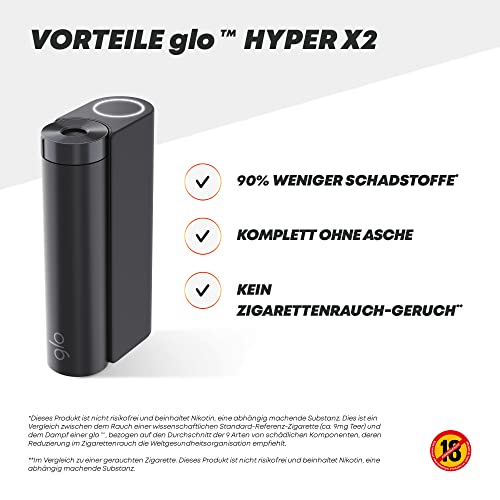 GLO Hyper X2 - Calentador de tabaco eléctrico para el sabor de los cigarrillos clásicos, alternativa al cigarrillo electrónico, hasta 20 palos por carga de batería, no contiene nicotina, color negro