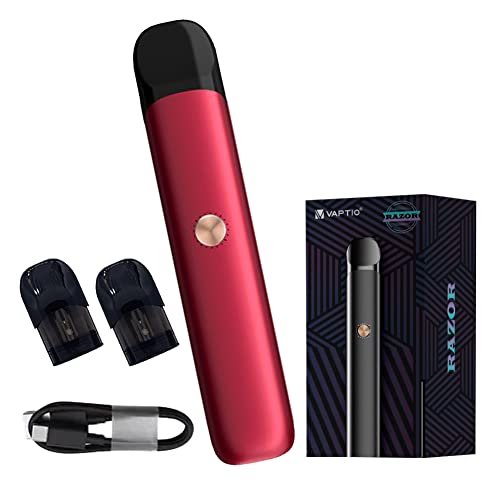 VAPTIO Razor Kit Cigarrillo Electrónico 550mAh Batería 11,5W Vape Pen con Vaporizador de Bobina de Malla Pod 0.8ohm de 2.0 ml,sin e-líquido sin nicotina(rojo)