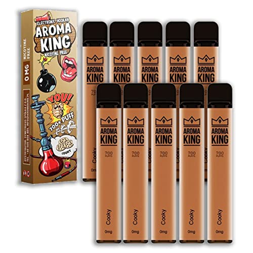 AROMA KING (Pack 10) - Pod desechable sin nicotina, vaper desechable, cigarrillo electrónico sin nicotina, vaper electrónico con eliquid sin nicotina. (COOKY)